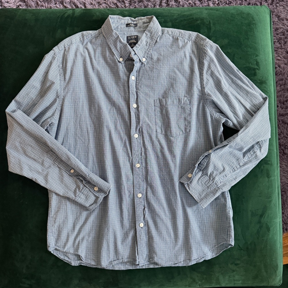 J.Crew Mens XL Slim Untucked Flex Washed Gingham Button Down Shirt AL861 Blue